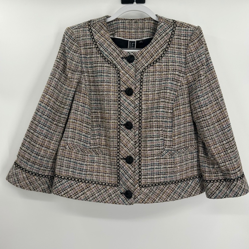 Nicole Miller for Mary Kay Tweed Blazer Jacket Multi Color Metallic Gold 14P